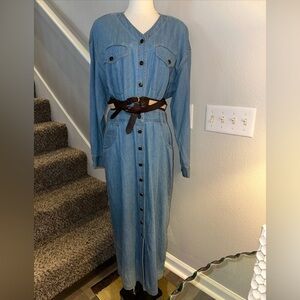Vintage Liz wear Midi Denim Button Longsleeve Cargo Back Pockets Contrast Stitch